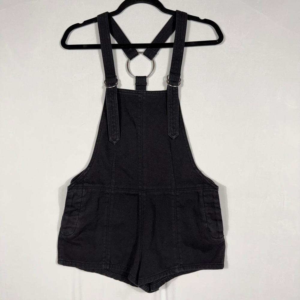 Bullhead Denim Shortalls Mini Shorts Overalls S Black O-Ring Festival Indie Alt